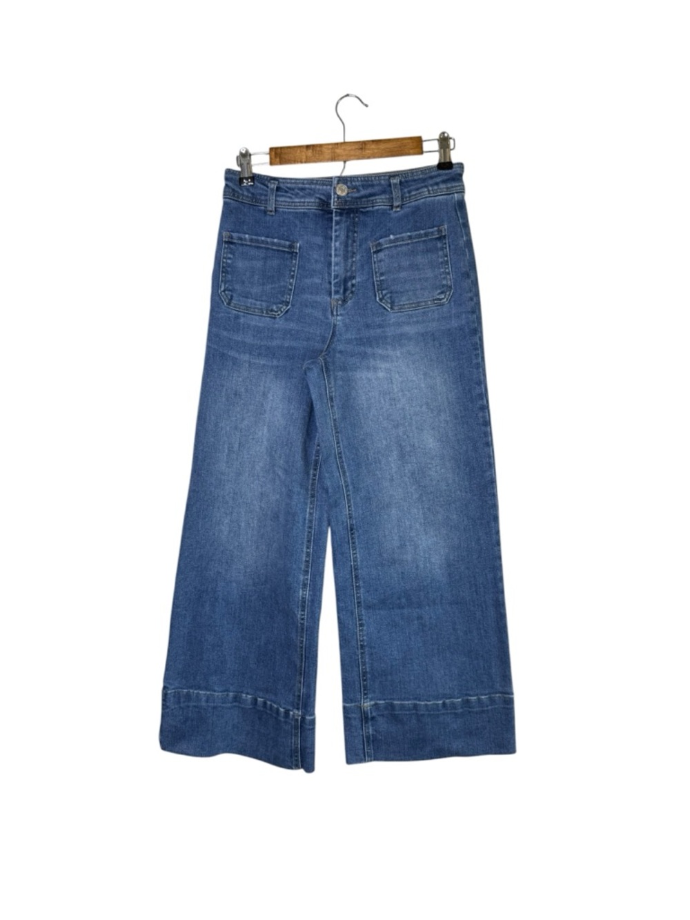Oat New York Sailor Medium Wash Wide Leg Ankle Jeans High Rise Boho Classic